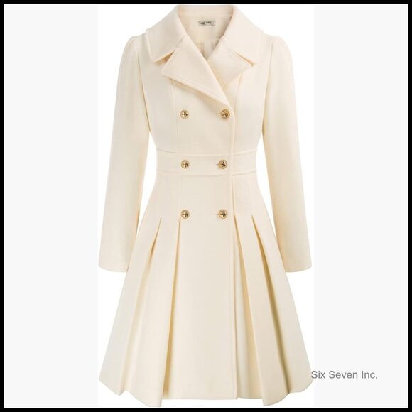 Polyester Blend Trench Coat with Notch Lapel Double Breasted A-Line